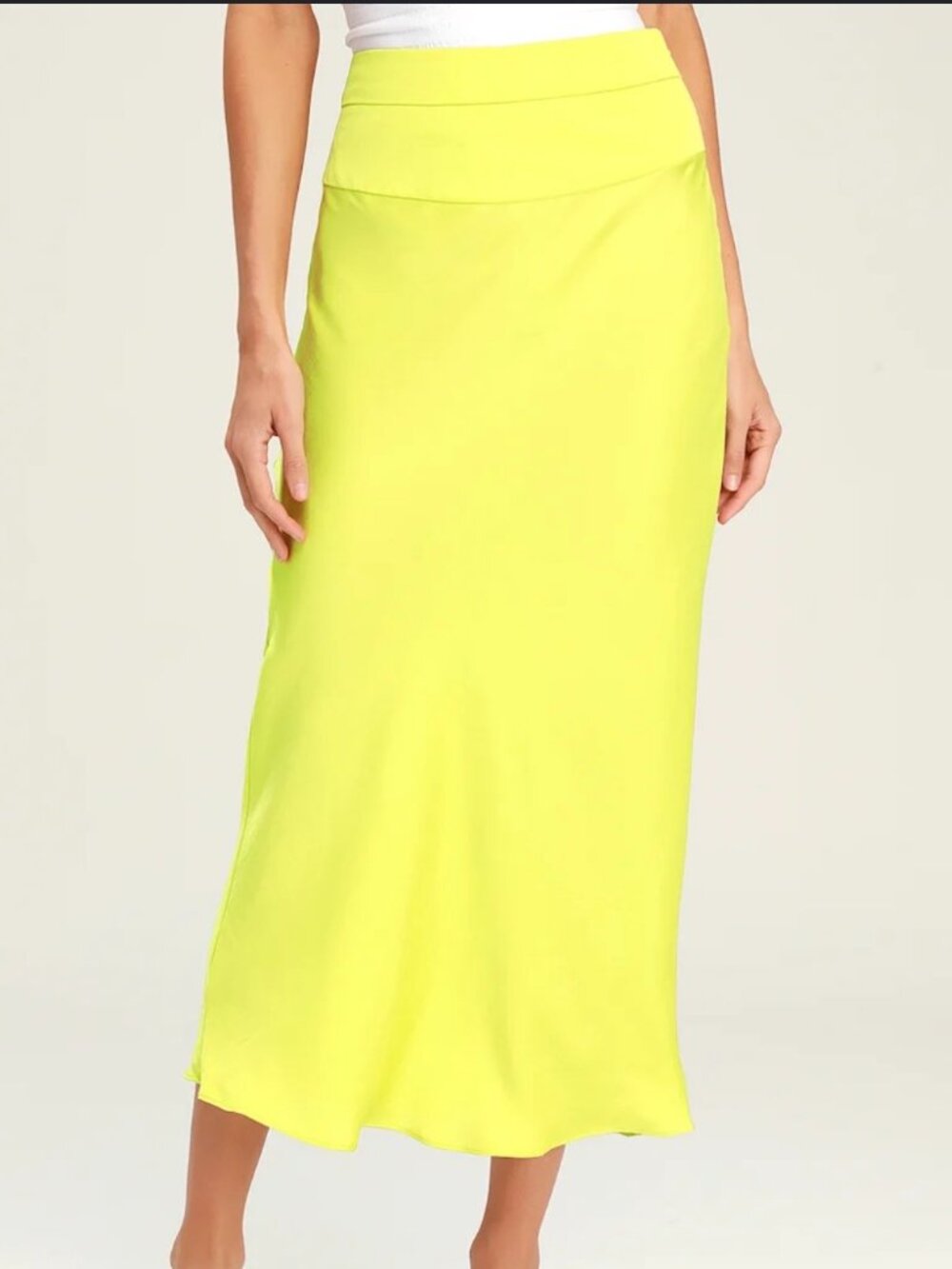 Free People Normani Bias Lime Satin Midi Skirt Size 8